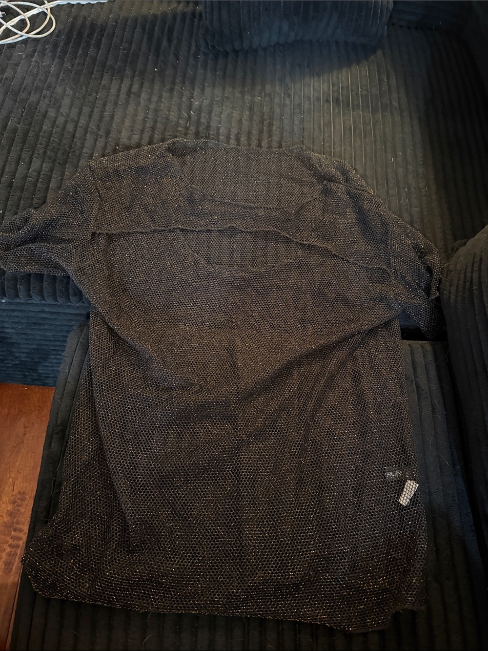 Men's Black Open-Weave Crewneck Sweater